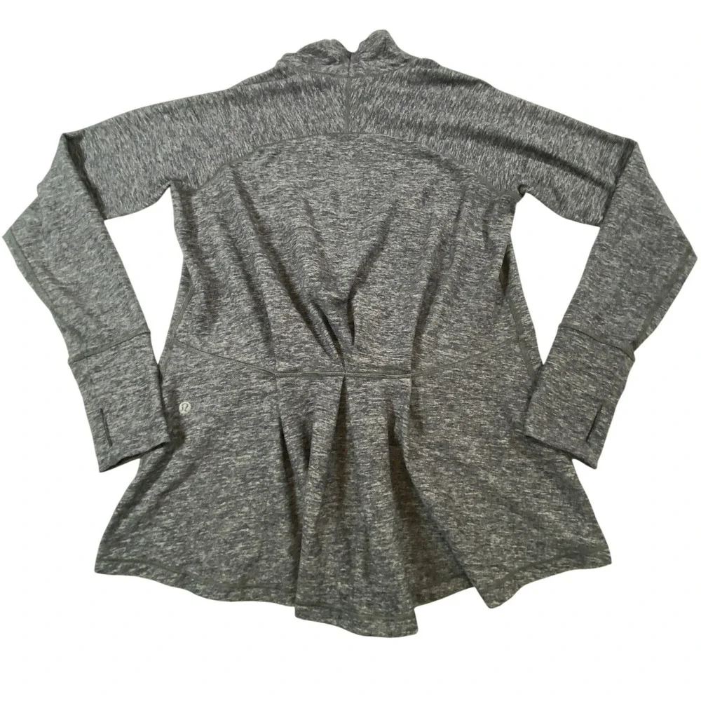 Lululemon Grey Space Dye‎ Mock Neck Long Sleeve Peplum Back Thumbhole Top Size 8